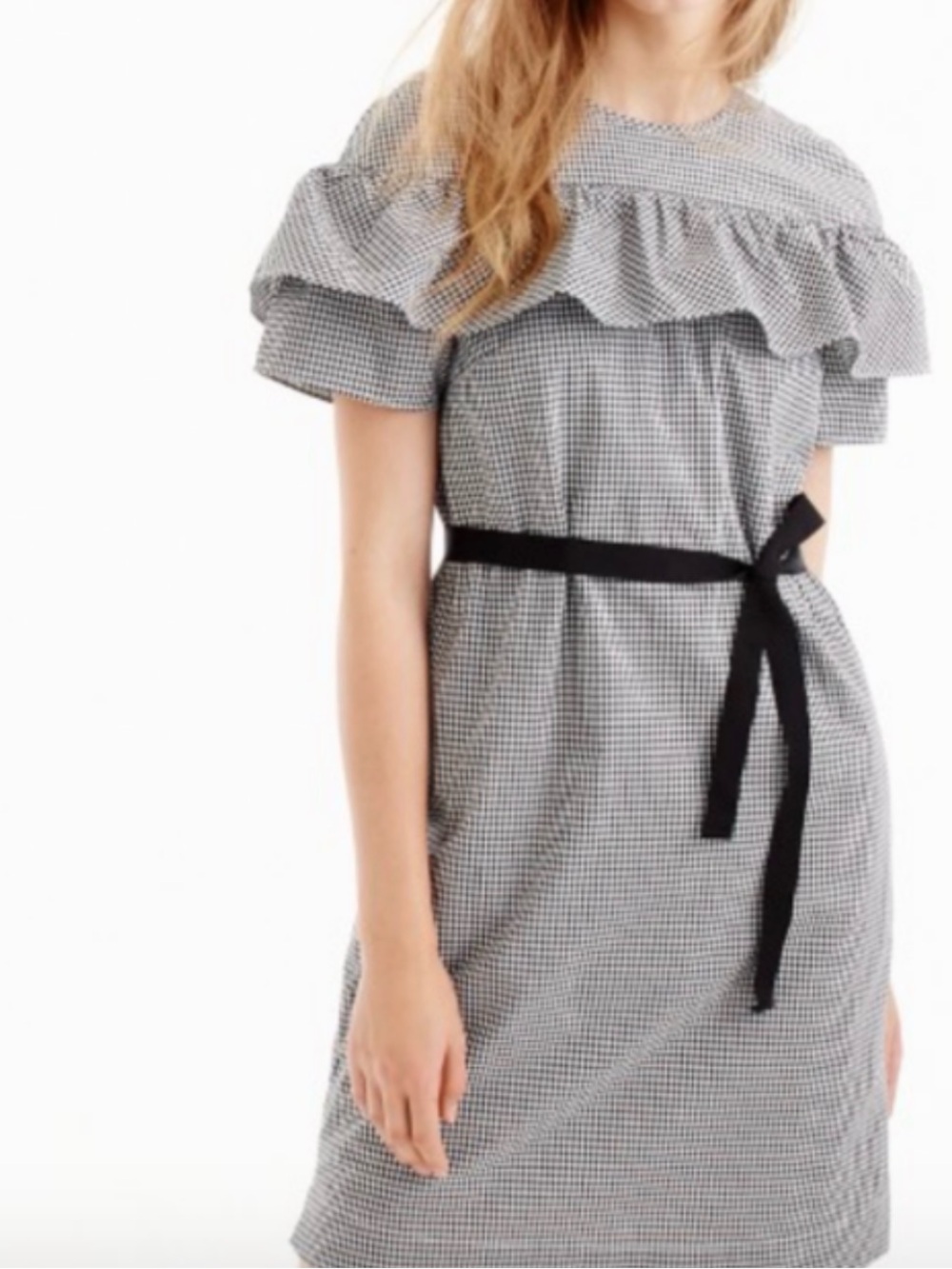 J. Crew NWT Edie Gingham Dress Womens Size 4 tall Black White Check Ruffle